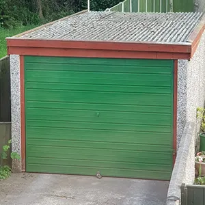 green garage door and red side